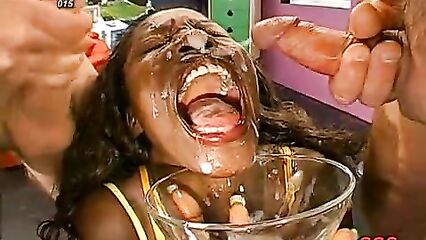 Толпа парней напоила спермой чернокожую